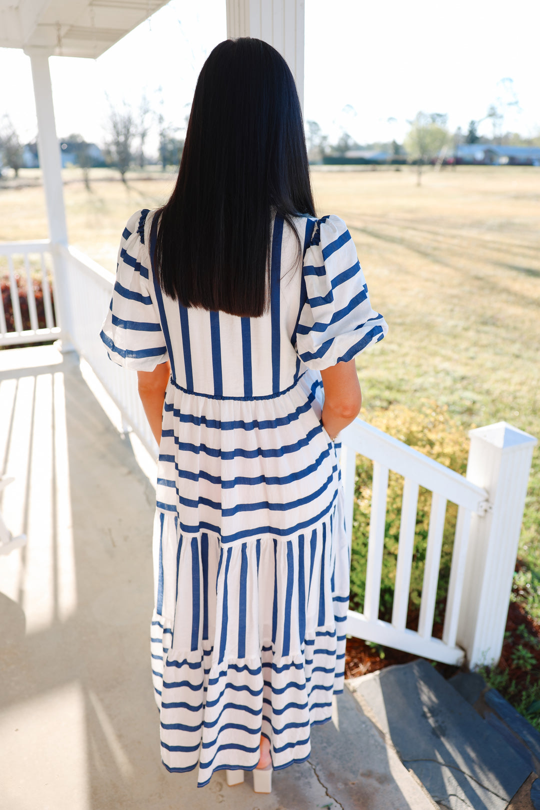 Sally Stripes Midi Dress "Navy"