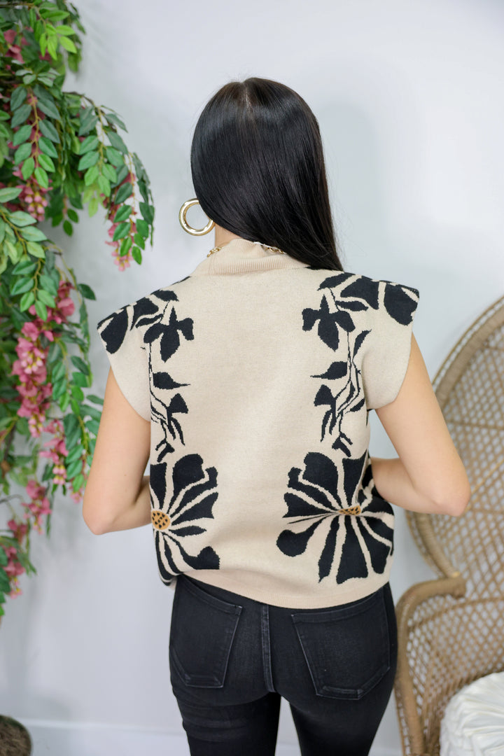 Floral Fantasy Sleeveless Sweater Top