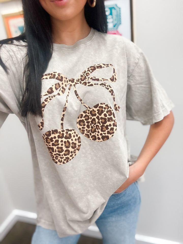 Leopard Cherry Vintage Graphic Tee "Mocha"