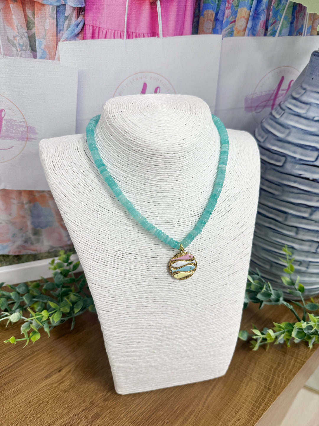 Hart Designs Jewelry - Turquoise Beaded Necklace "Fish Trio Charm"