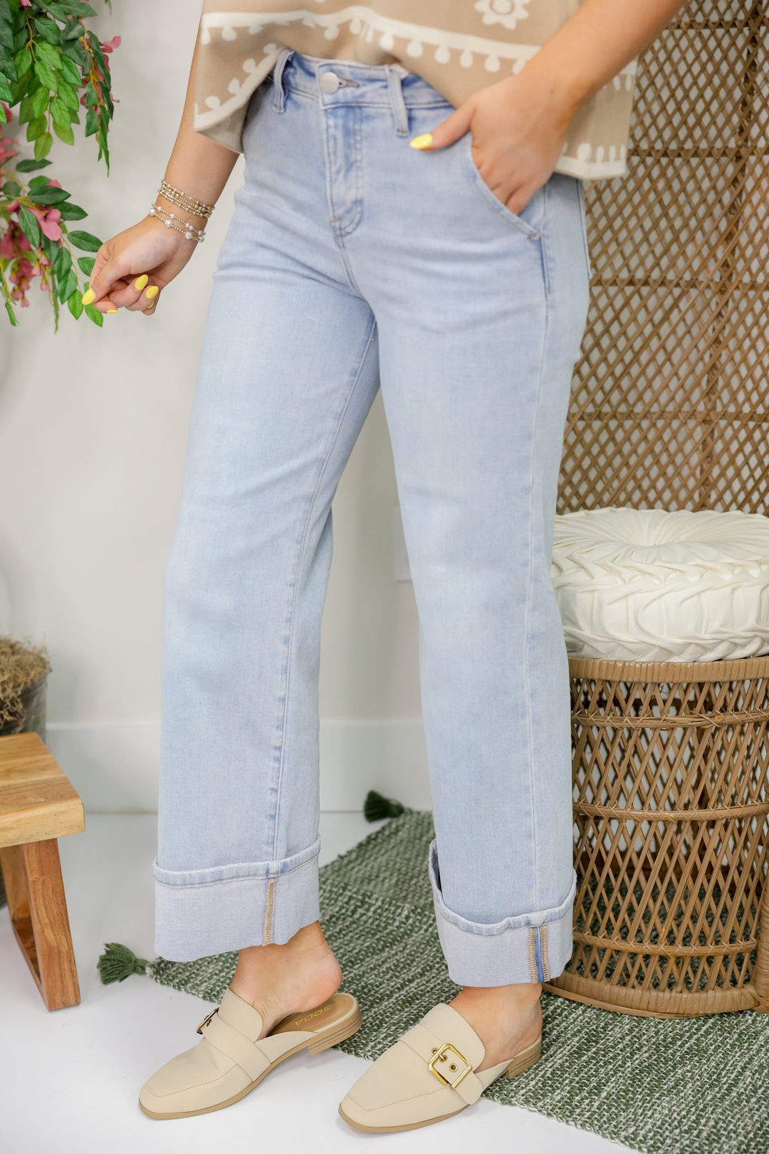 Risen - TC-High Rise Ankle Wide-Cuffed Jeans "Light Denim"