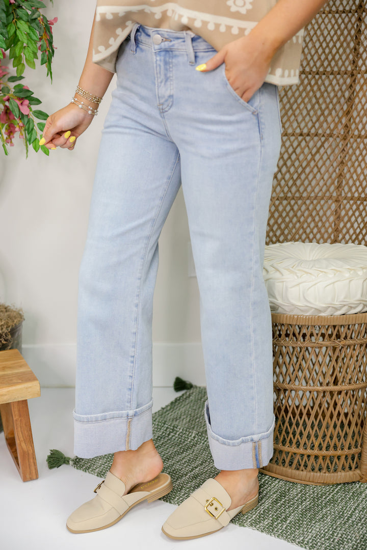 Risen - TC-High Rise Ankle Wide-Cuffed Jeans "Light Denim"