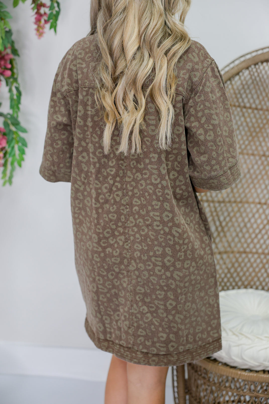 Woven Washed Animal Print Collared Mini Dress "Brown"