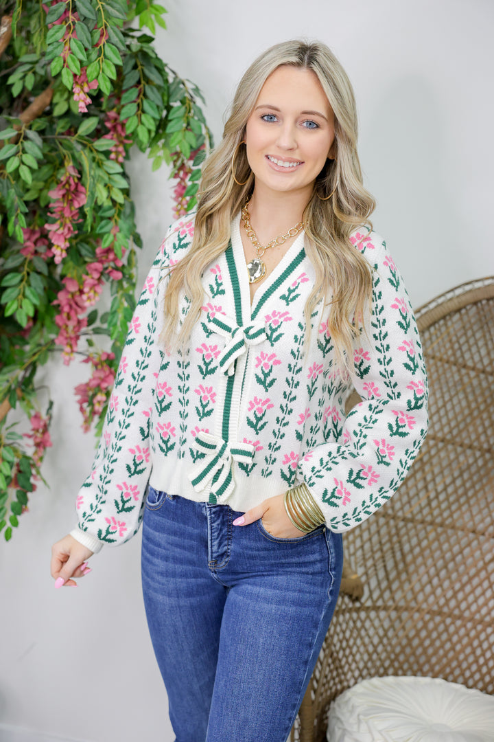Garden Floral Cardigan "Ecru"