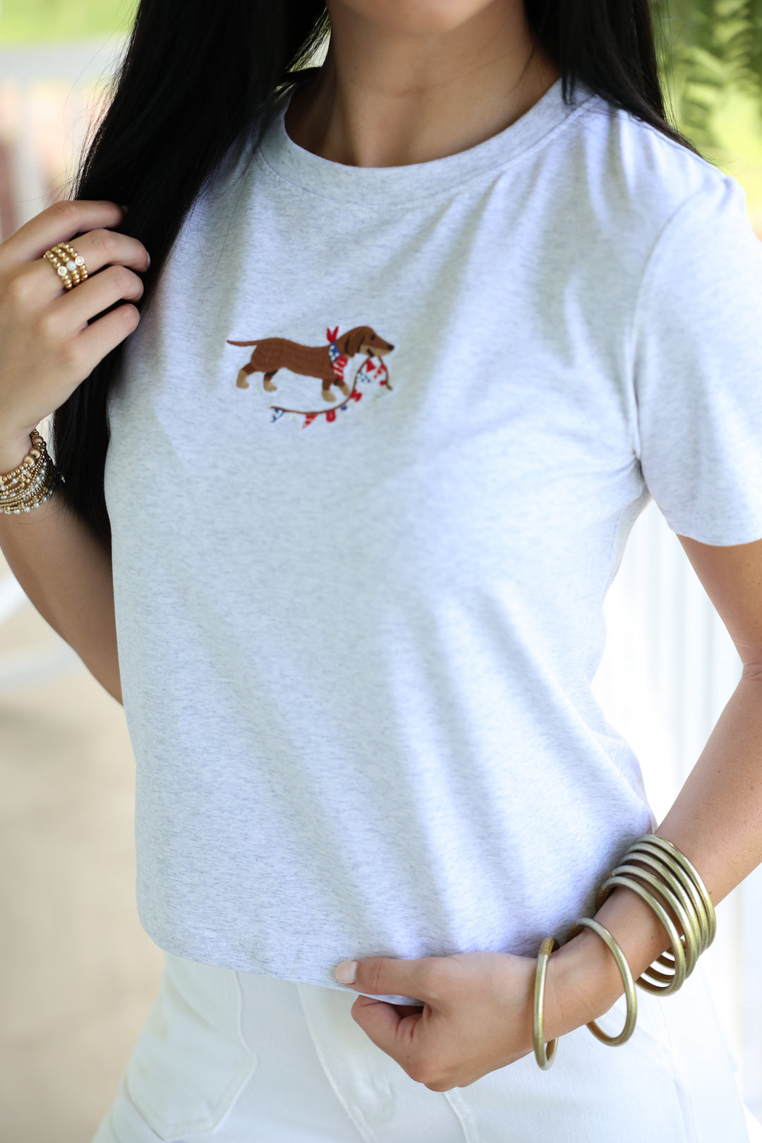 Crew Neck Short Sleeve "USA DOG" Embroidered Jersey Baby Tee