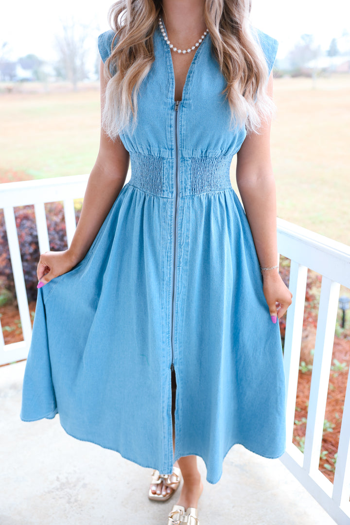 Gracious Zipper Dress "Light Denim"