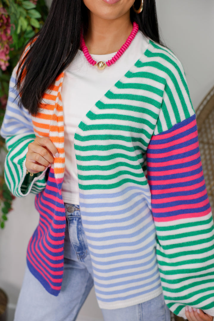 Striped Color Block Open Front Cardigan "Candy Stripe"
