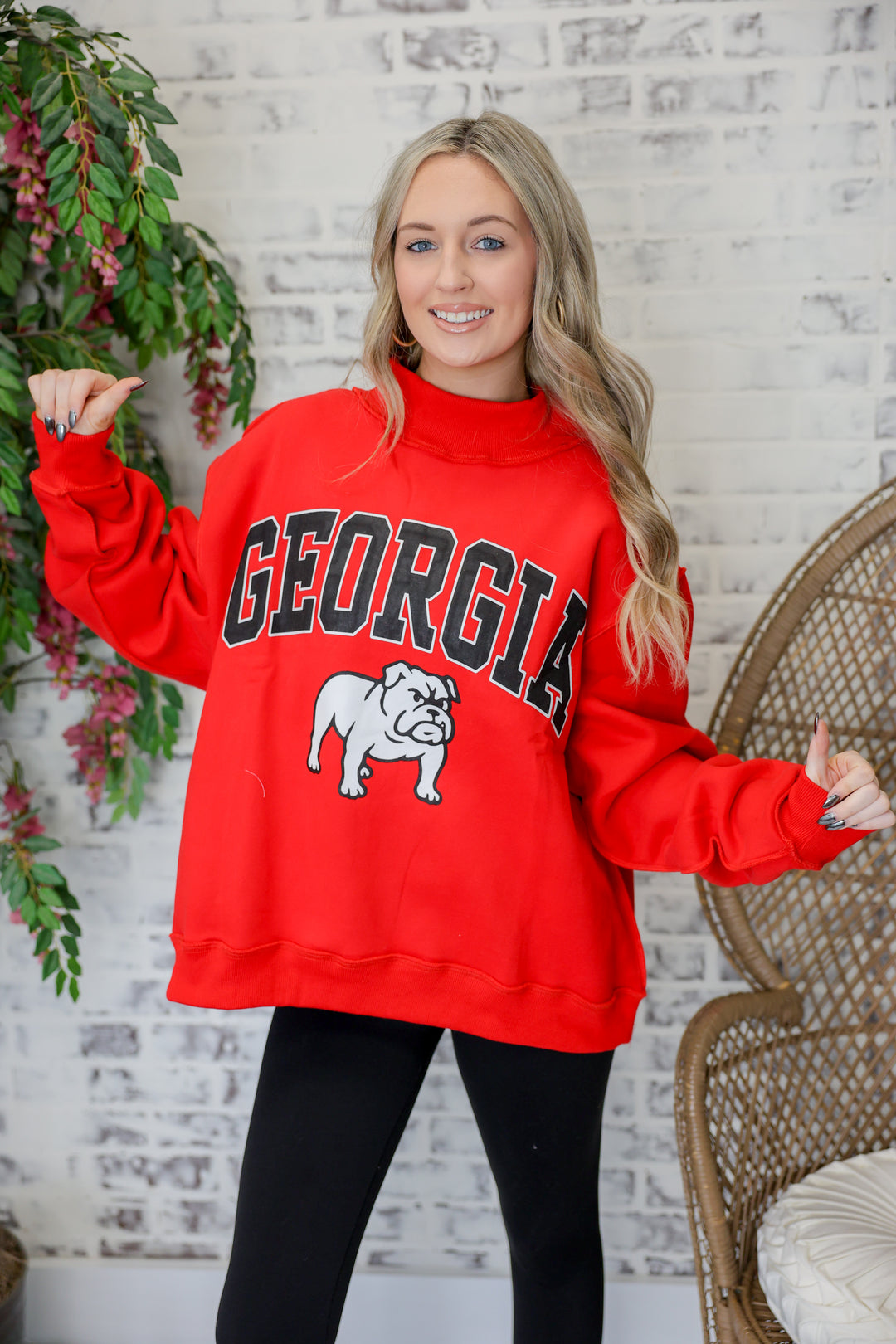 Georgia Mascot Mock Neck Sweatshirt "Red"
