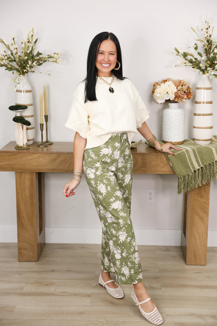 Willow Floral Print Pants "Olives"