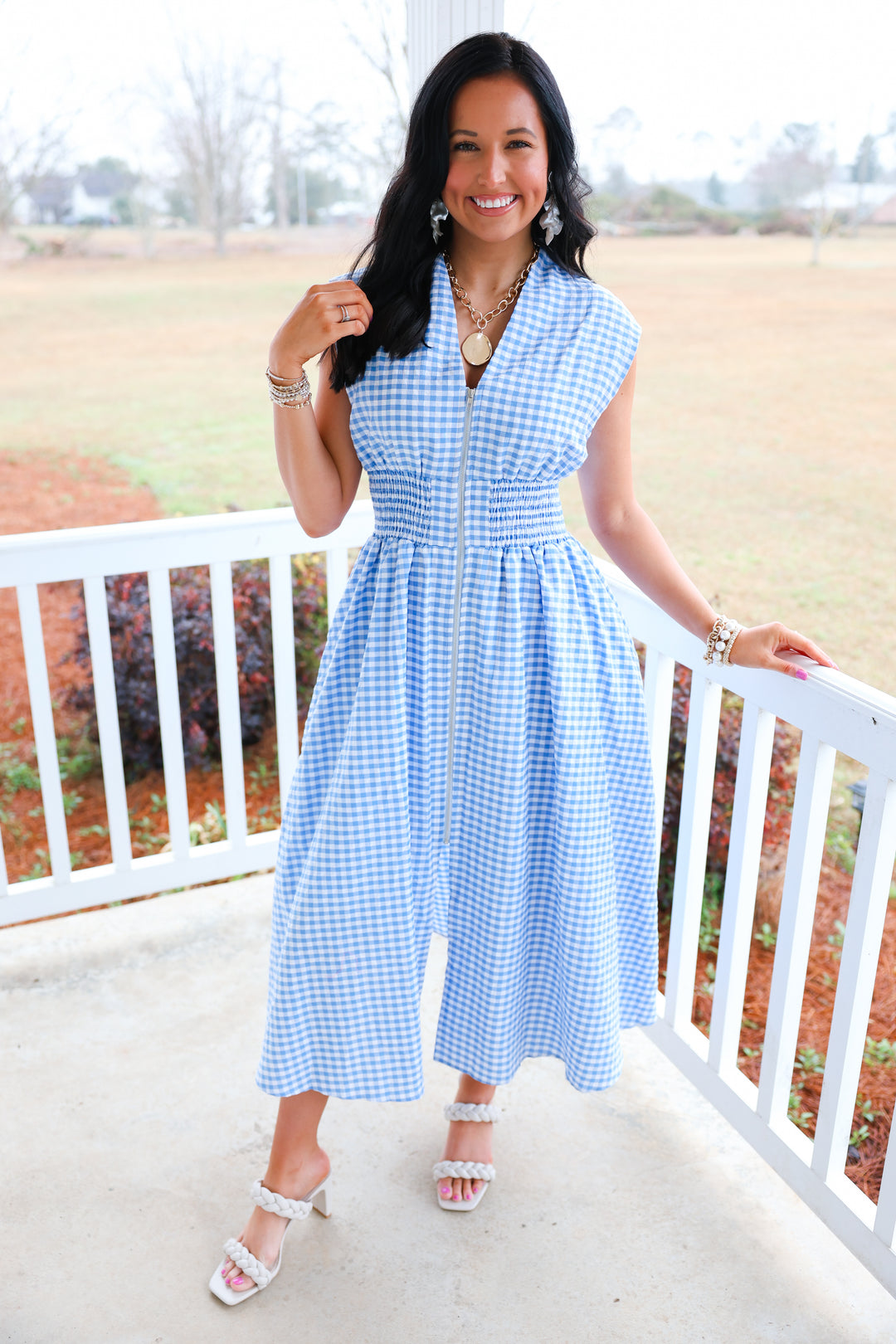 Gracious Gingham Zipper Dress "Blue"