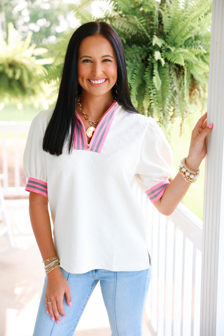 Textured Stripe Contrast Top
