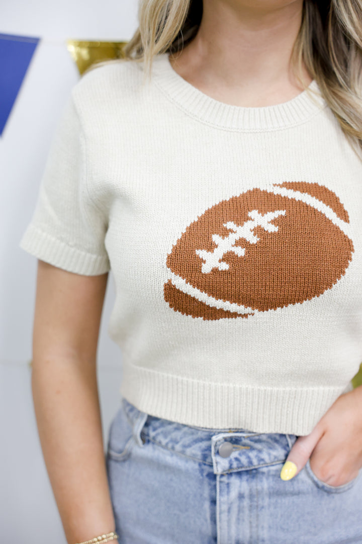 Football Sweater Top "Cream/Brown"