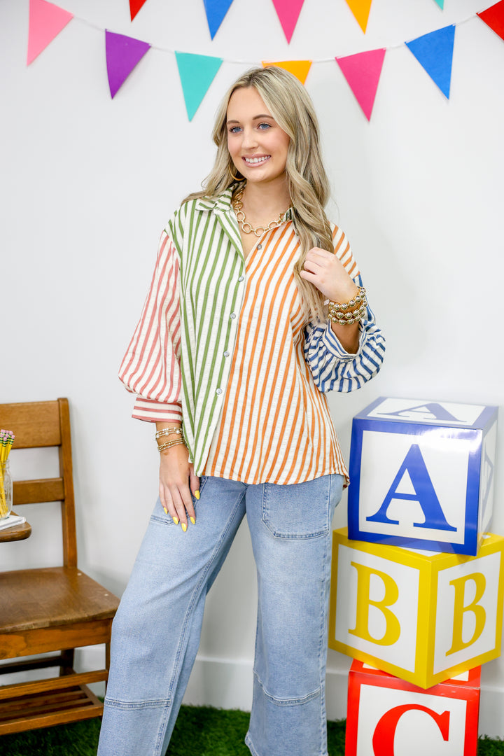 Fall Striped Blouse "Olive Combo"