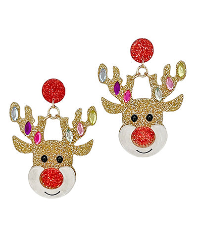 Christmas Rudolph Glitter Earrings "Multi"