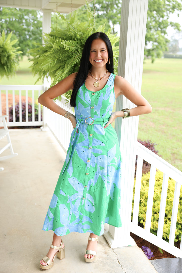 Blue Lagoon Bloom Midi Dress "Green"