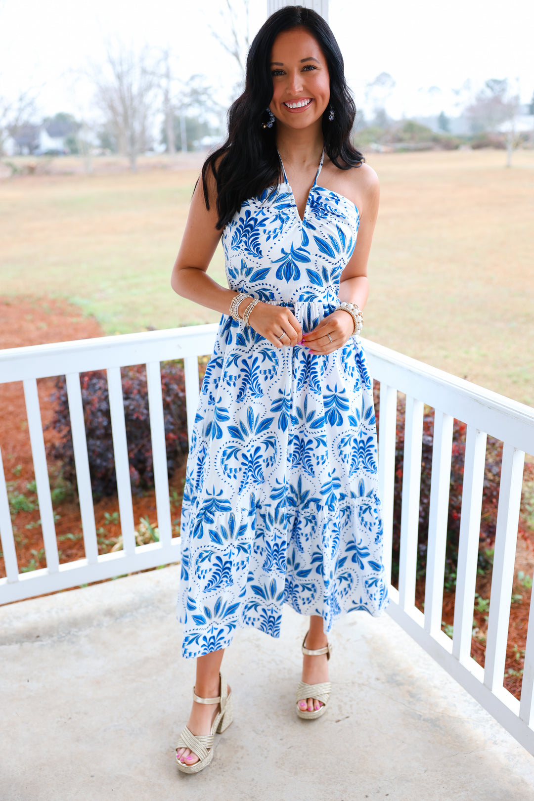 Happily Ever Halter Neck Dress "White/Blue"