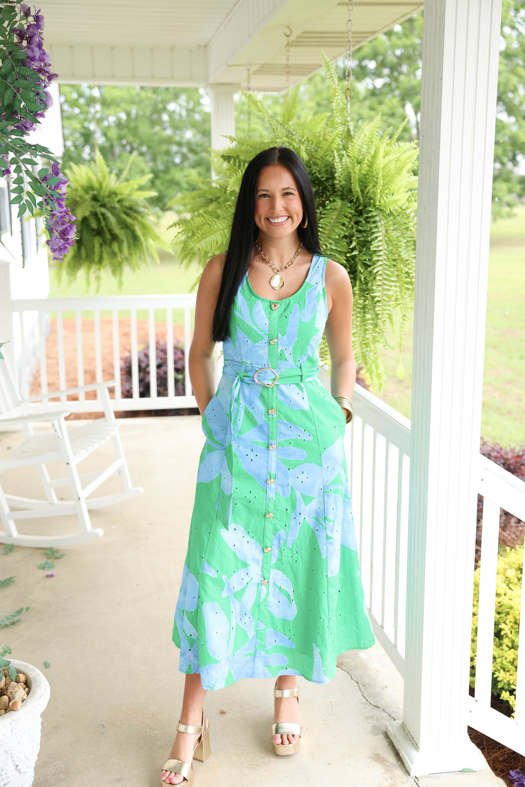 Blue Lagoon Bloom Midi Dress "Green"