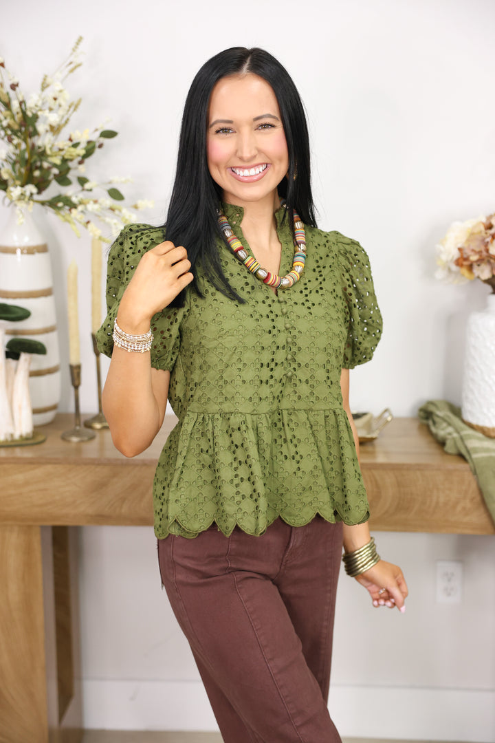 Everlasting Eyelet Top "Olive"