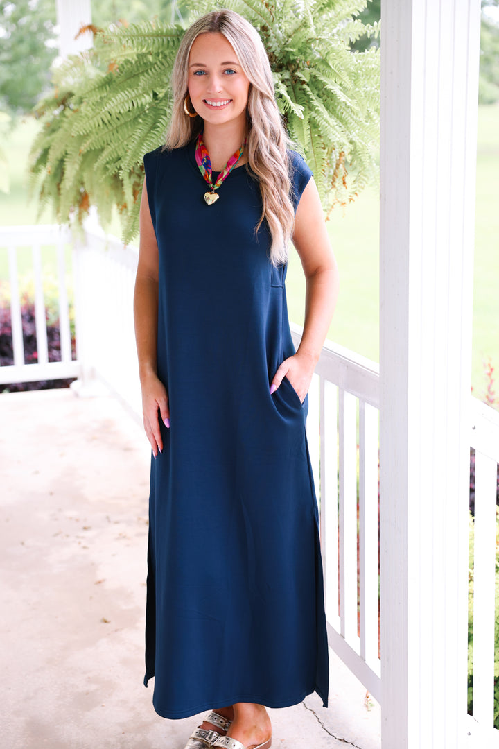 Butter Soft Side Slit Maxi "Navy"