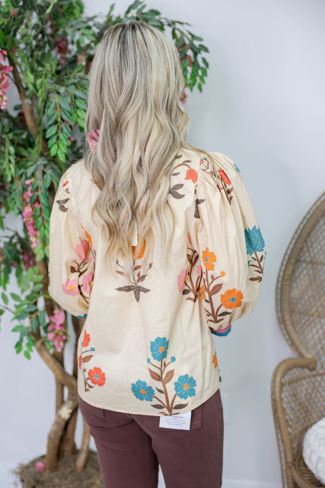 Amber Fields Floral Print Top "Ecru"