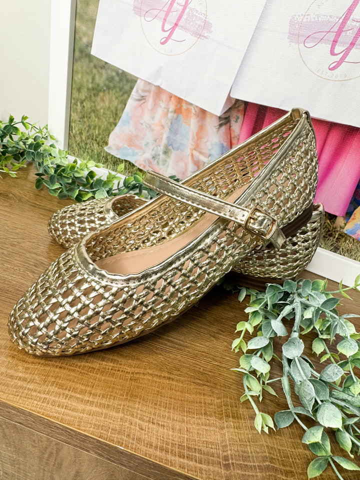 Woven Mary Jane Flats "Gold"