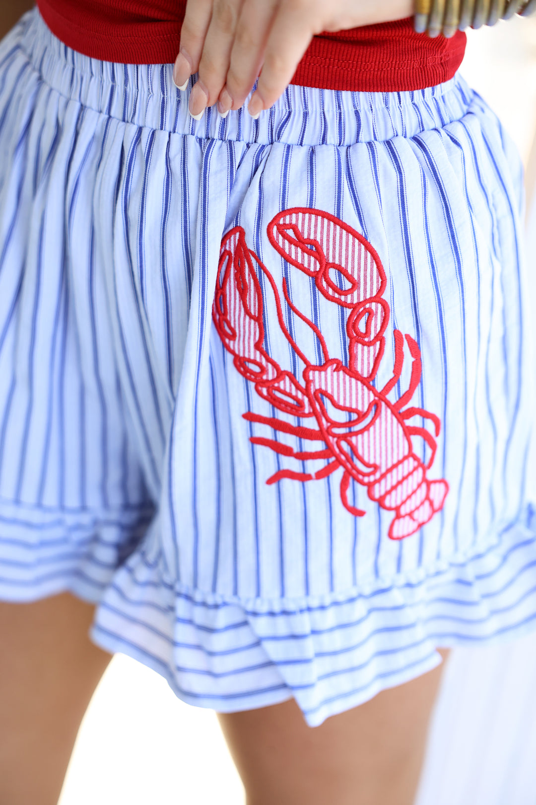 Lobster Striped Embroidery Patch Shorts "Blue"