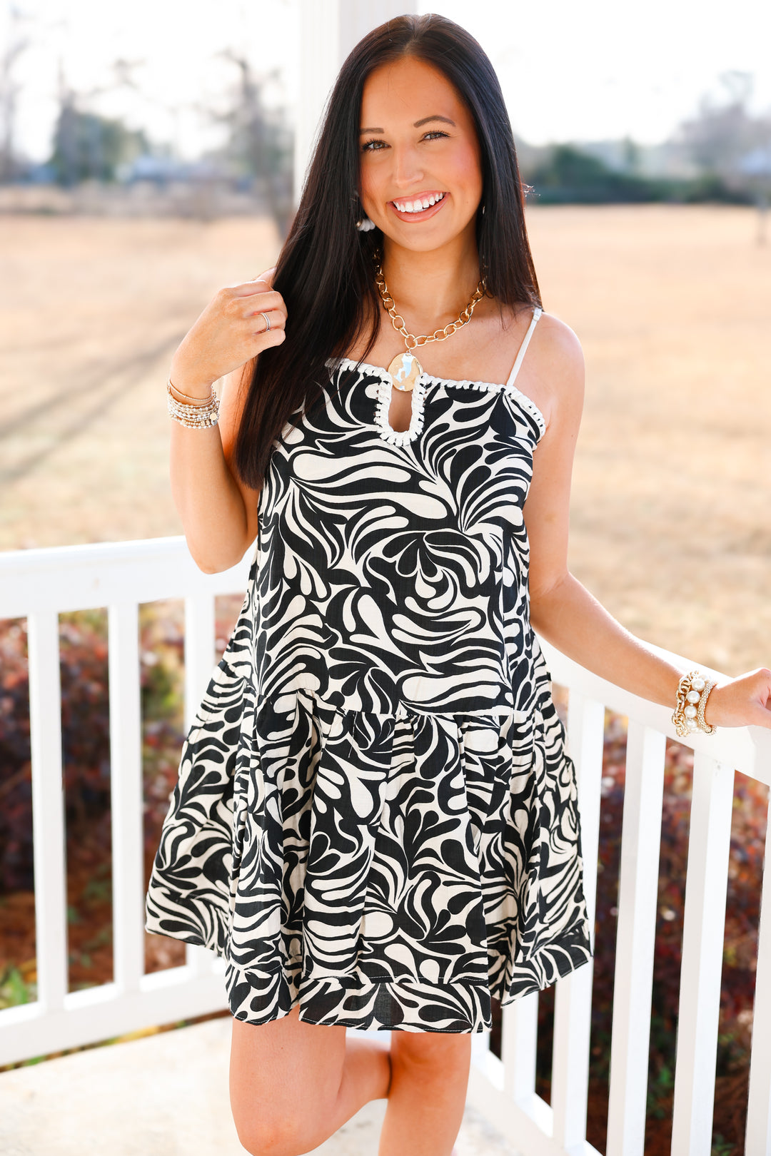 Bella Abstract Mini Dress "Black/White"