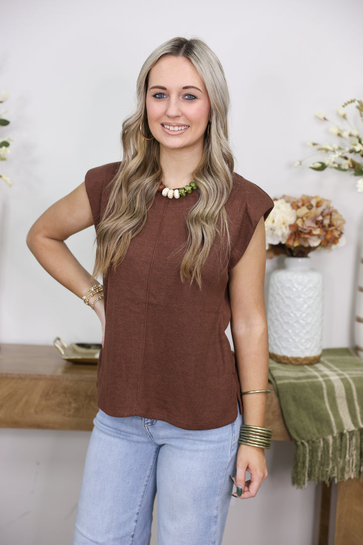 Sophie Solid Sleeveless Top "Brown"