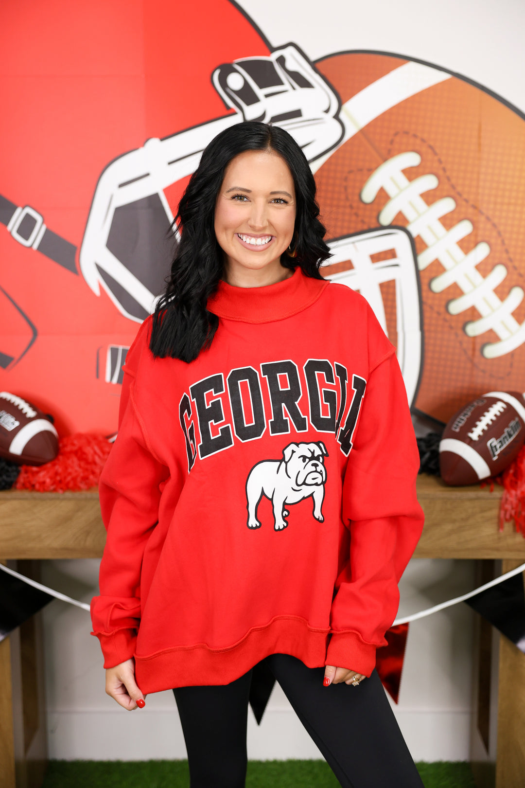 GEORGIA Bulldog Mock Neck Sweatshirt "Red"
