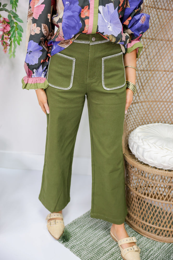Stitch Detail Pants "Olive"
