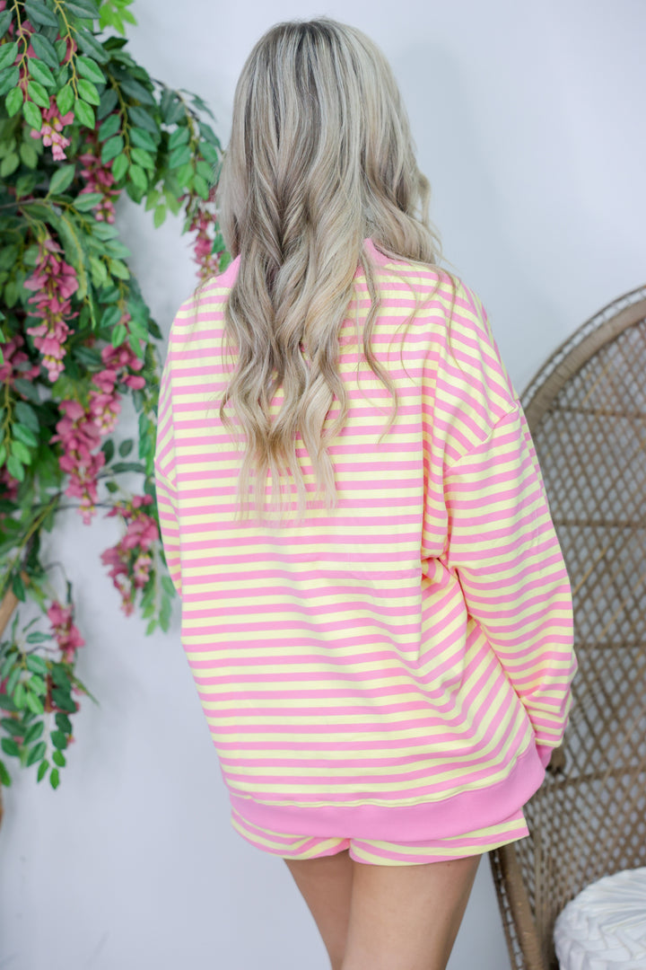 Striped Terry Shorts Set "Pink Lemonade"