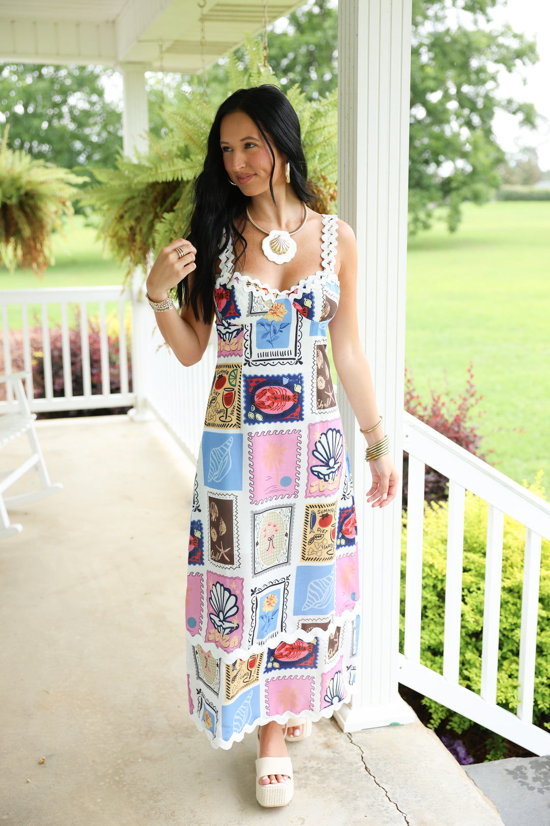 Ibiza Midi Dress "Off White/Sky Blue"