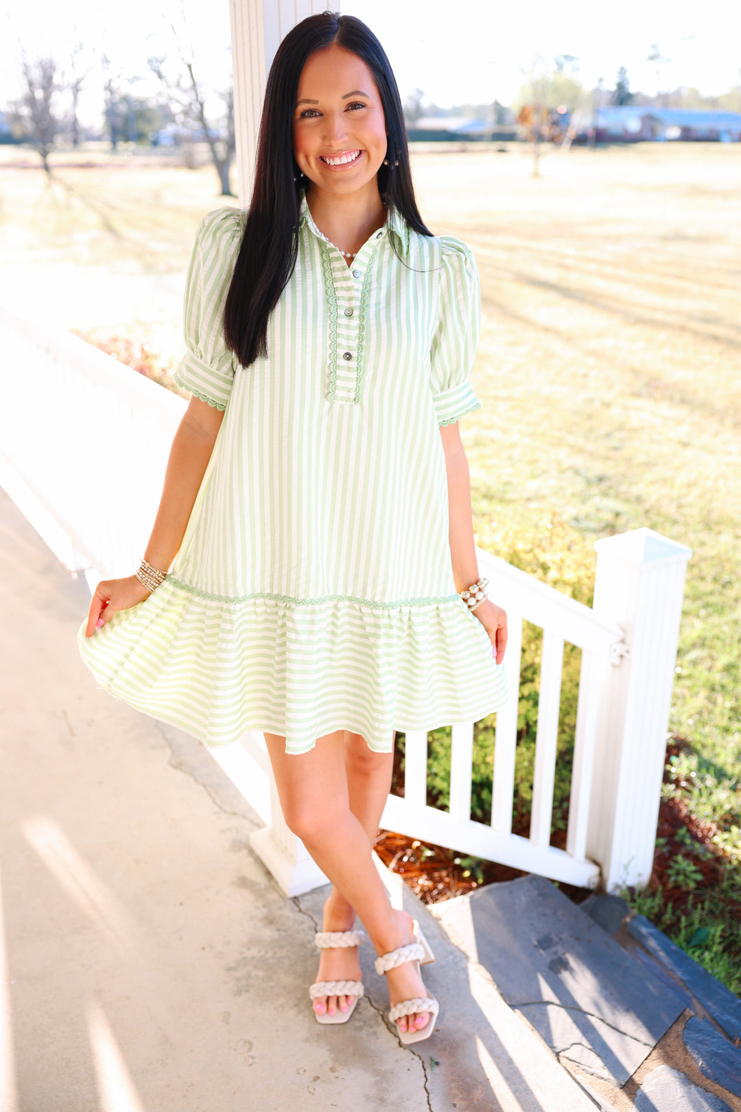 Striped Era Dress "Green Tea"