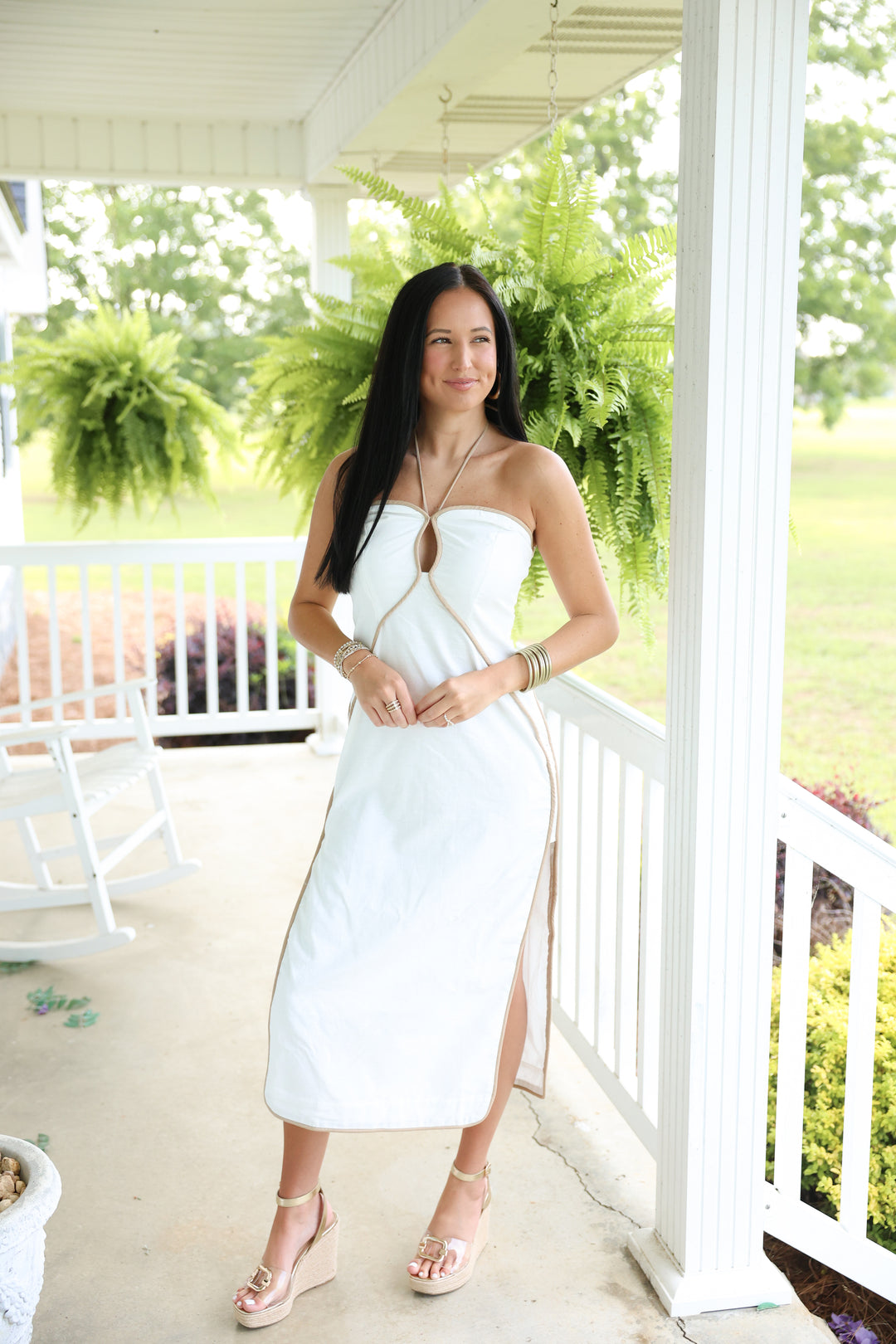 Halter Neck Cutout Dress "Off White"