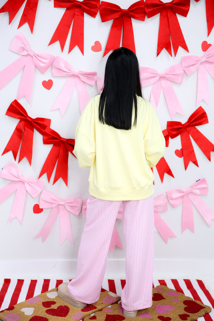 'XOXO' Heart Thin Rope Detailed Sweater "Lt.Yellow"