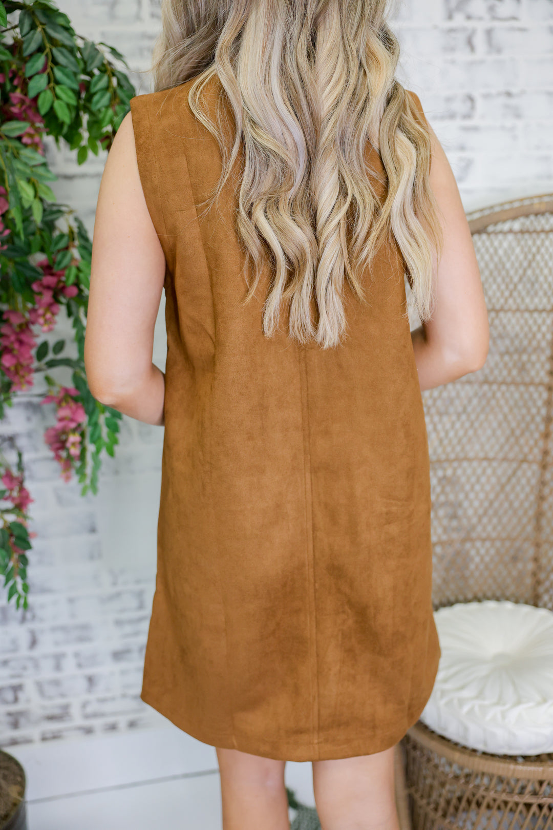 Sleeveless Button Down Suede Shift Dress "Camel"