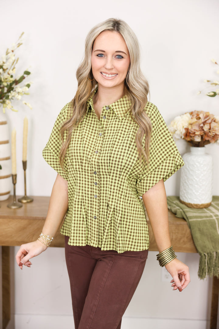 Golden Gingham Top "Matcha"