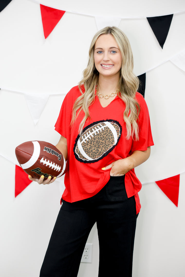 Gameday Leopard Football Patch Top "Red"