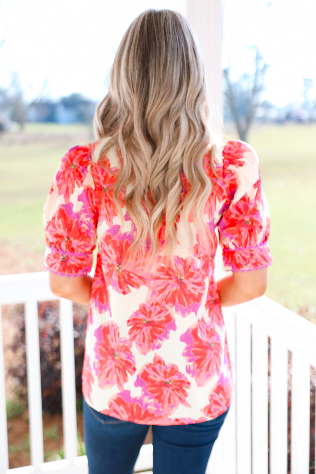 Twirl in Floral Top "Red/Pink"