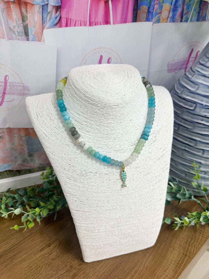 Hart Designs Jewelry - Green/Blue Multi Beaded Necklace "Fish Charm"