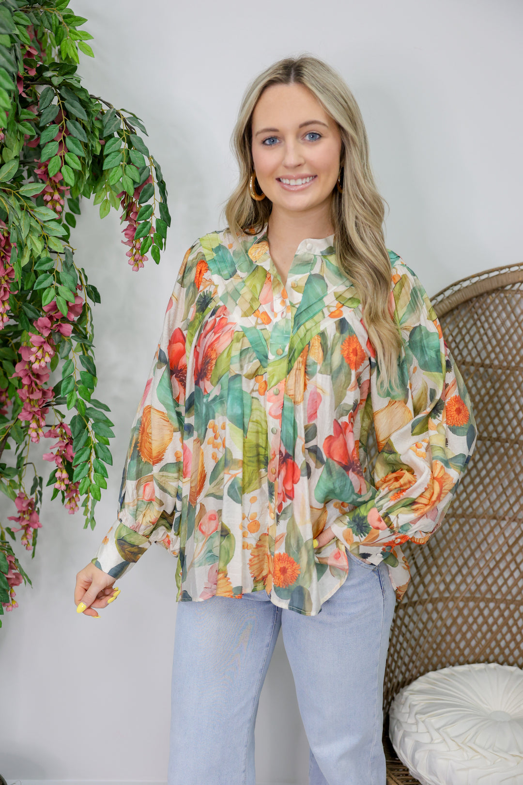 Floral Printed Button Down "Forest Bloom"