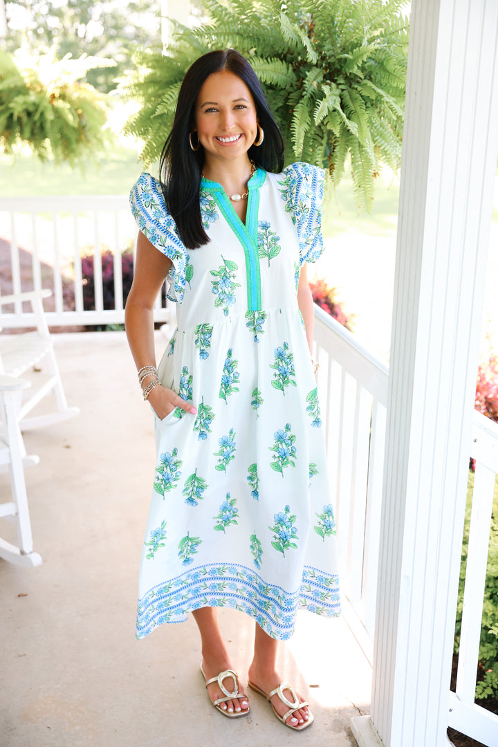 Azure Garden Midi Dress
