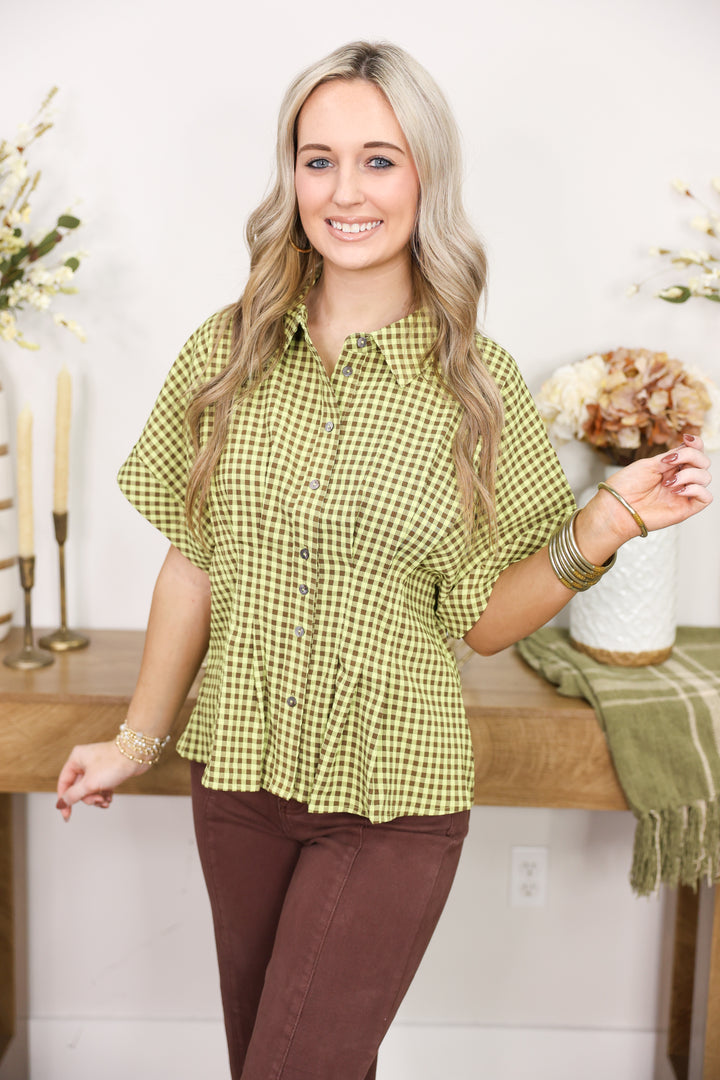 Golden Gingham Top "Matcha"