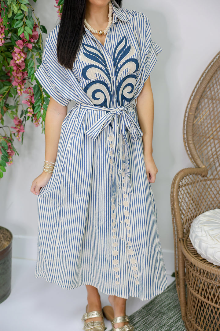 Classic Whimsy Button Dress "Indigo"