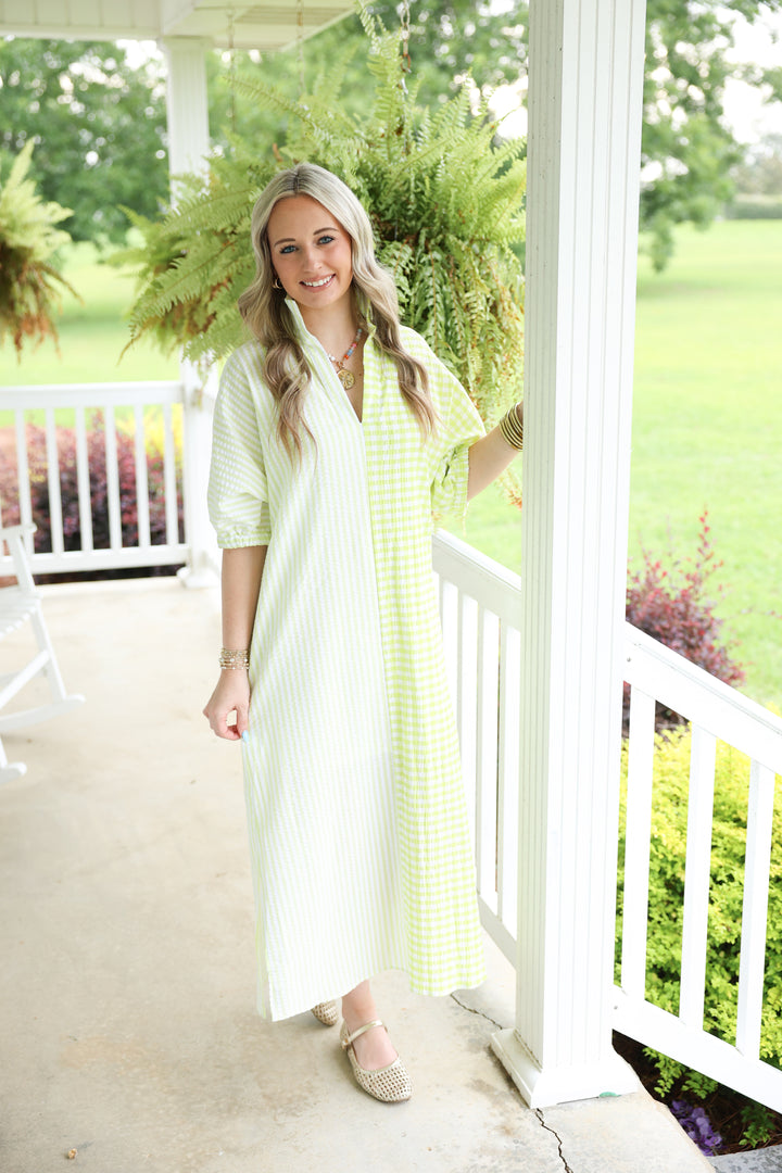 Adrienne - Blakely Midi Dress "Lime Multi Seersucker"