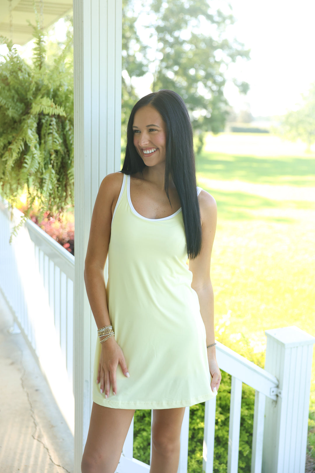 Butter Contrast Piping Mini Dress "Lemonilla/White"
