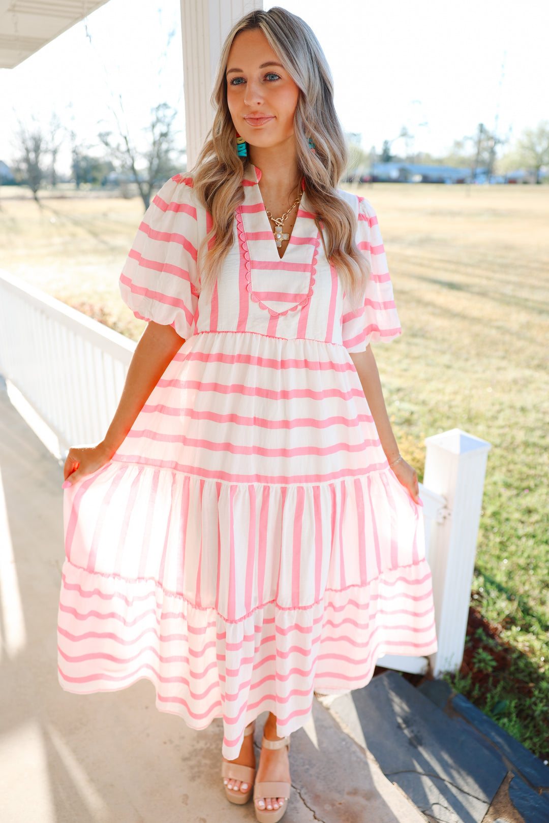 Sally Stripes Midi Dress "Pink"