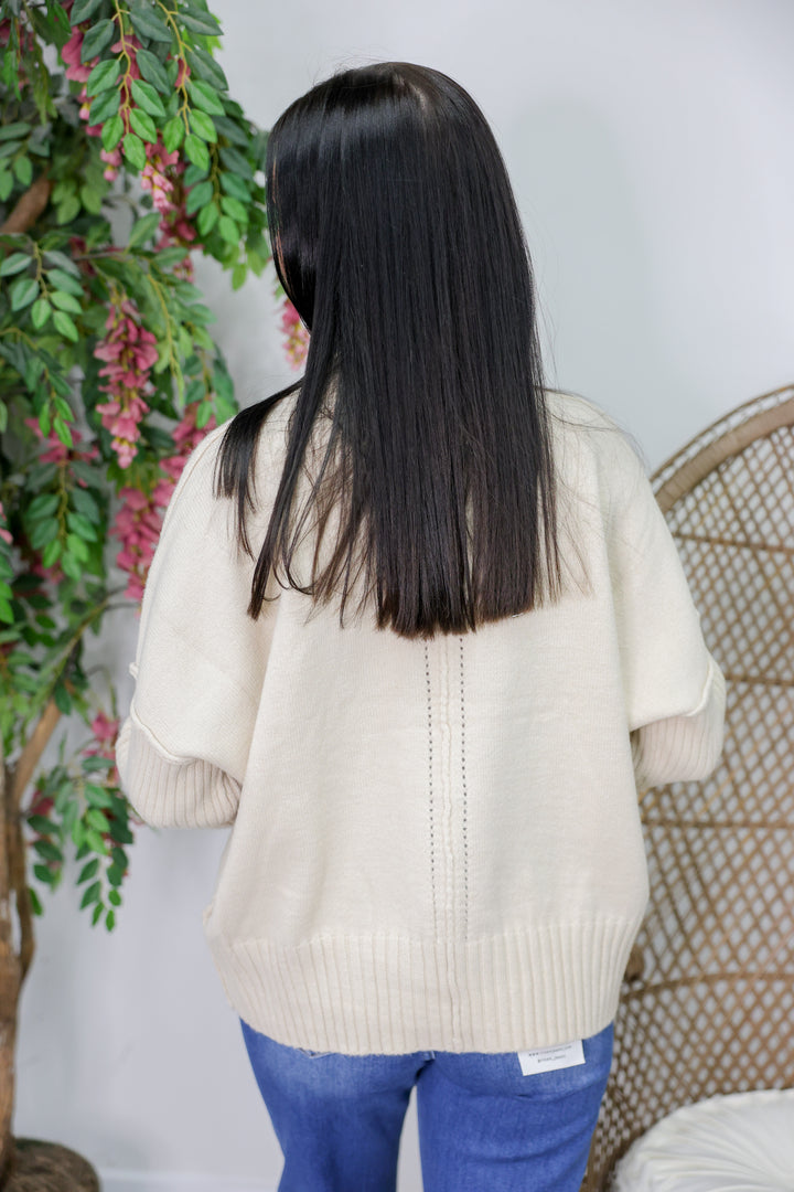 Solid High Neck Relaxed Fit Long Sleeve Sweater Knit Pullover
