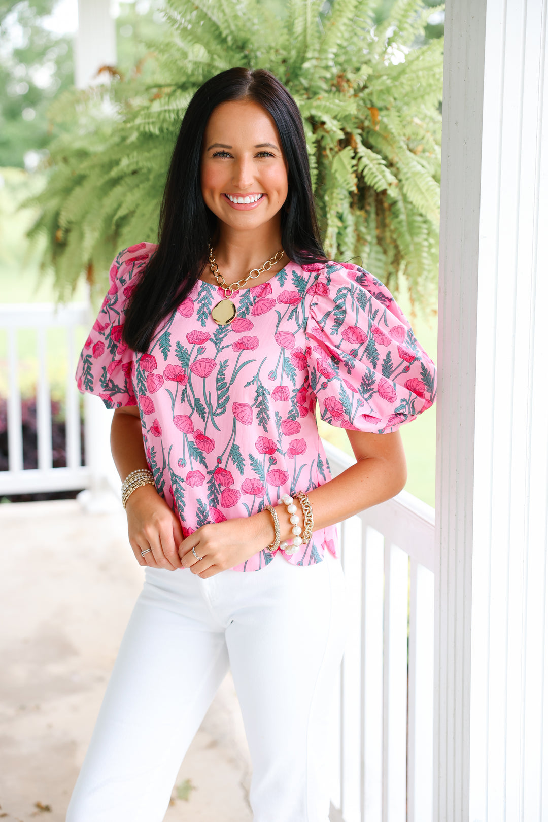 Poppy Field Scalloped Top