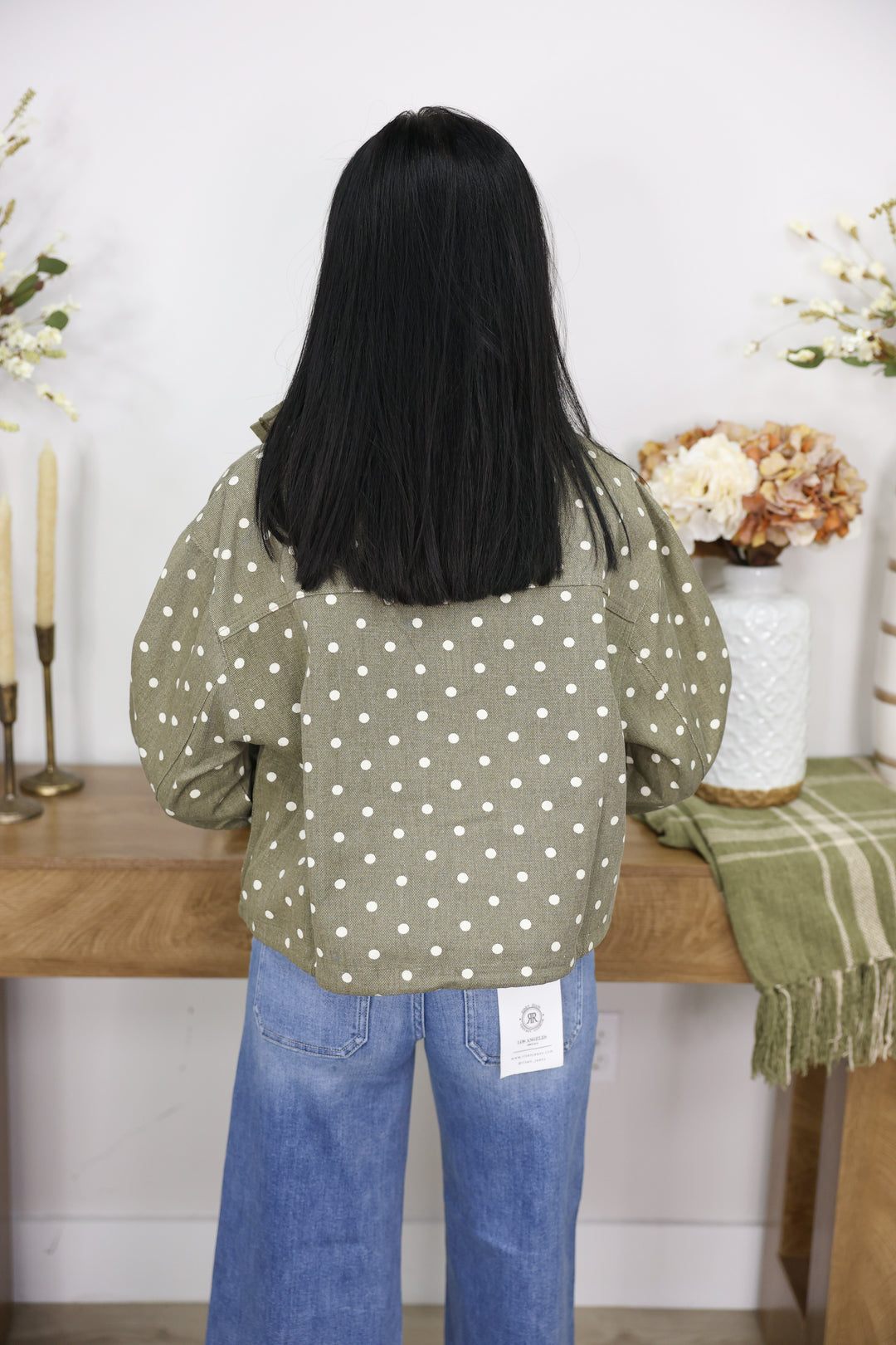 Polka dot Collared Long Sleeve Jacket "Olive"